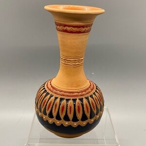 Artisan bud vase from Greece . Handmade. Hand painted. Signed.